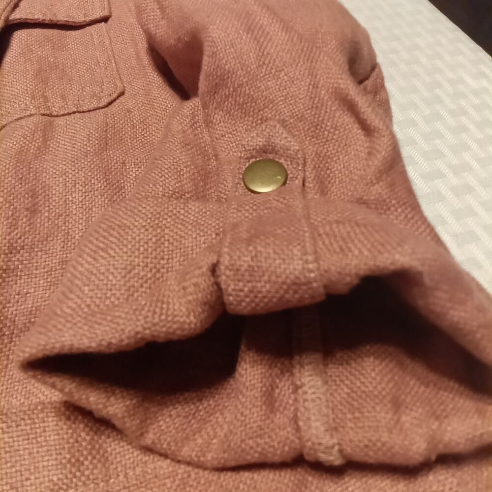 C&C California 100% Linen Short Jacket Sz M Mauve Roll Tab Sleeve Pockets Boho - Picture 4 of 5